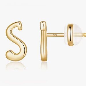 Gold Letter S Stud Earrings sterling silver